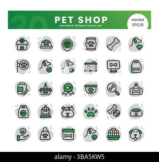 Set von Symbolen für den Tierhandel. Abgerundete Formen mit Symbolen. Vektorabbildung Stock Vektor