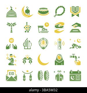 Ramadan Icons-Paket. Flaches Symbol. Stock Vektor