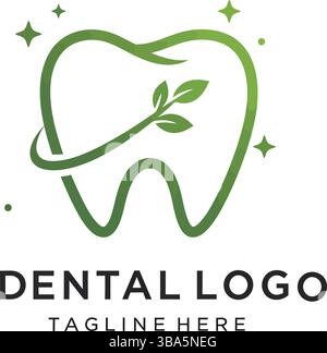 Umweltfreundliches Logo für Zahnpflege mit grünem Blatt Stock Vektor