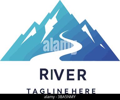 Berg- und Flusslogo mit fetter Typografie Stock Vektor