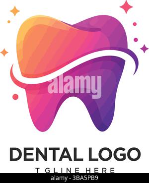 Lebendiges Dentallogo mit verlaufendem Zahn und Glitzereffekt Stock Vektor