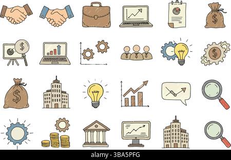 Sammlung von Symbolen für Unternehmen und Finanzen Stock Vektor