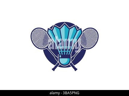 Überkreuzte Badminton-Schläger mit Shuttlecock – stylisches Sportsymbol Stock Vektor