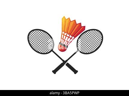 Überquerte Badminton-Schläger mit Shuttlecock – Sportausrüstung Stock Vektor