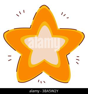 Niedliches Sternsymbol im handgezeichneten Stil mit dezenten Liniendekorationen. Goldene Weihnachtssternform isoliert auf weißem Hintergrund. Niedliche Doodle-Ikone perfekt Stock Vektor