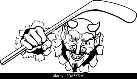 Teufel Satan Eishockey Sport Maskottchen Cartoon Stock Vektor