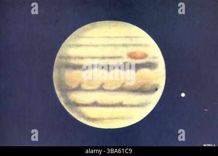Jupiter und einer seiner vielen Monde aus dem Buch der Jugendsterne von Mitton, G. E. (Geraldine Edith), veröffentlicht 1917 Stockfoto