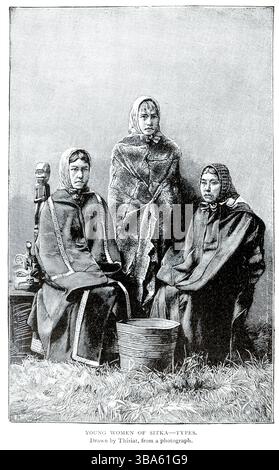 JUNGE FRAUEN VON SITKA gezeichnet von Thiriat aus BUCH XXVI — SAWAIORIS UND TARAPONS Band 8, von Ridpath's Universal History : ein Bericht über den Ursprung, den primitiven Zustand und die ethnische Entwicklung der großen Rassen der Menschheit und über die Hauptereignisse in der Entwicklung und dem Fortschritt des zivilisierten Lebens unter Menschen und Nationen, aus neueren und authentischen Quellen mit einer vorläufigen Untersuchung über die Zeit, den Ort und die Art des Beginns von Ridpath, John Clark, 1840-1900, veröffentlicht 1897 Stockfoto