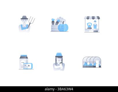 Natürliche Produkte des Bauernhofs – Symbole im flachen Design Stock Vektor