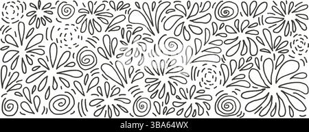 Handgezeichnetes Feuerwerk-Set. Party-Feuerwerkskörper und Spritzer im Doodle-Stil isoliert auf weißem Hintergrund. Monochrom-Karneval-Dekor mit Kritzelmotiv Stock Vektor