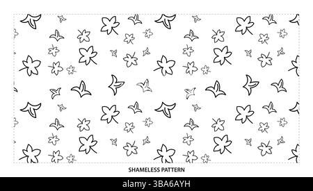 Einfache schwarze Outline verschiedene Blattformen nahtloses Muster für minimalistische Designs Stock Vektor