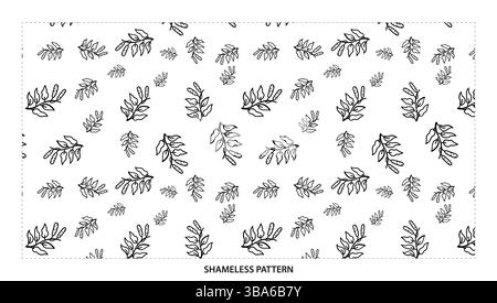 Einfaches nahtloses Muster mit verschiedenen Blattzweigen in Schwarz für natürliche Designs Stock Vektor