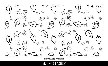 Einfache schwarze Outline verschiedene Blattformen nahtloses Muster für minimalistische Designs Stock Vektor