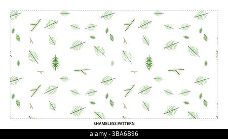 Frisches grünes, gemischtes Farn- und Nadelblatt-nahtloses Muster für natürliche Designs Stock Vektor