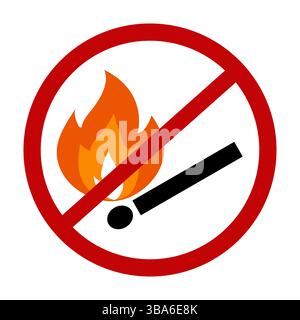 Kein Schild mit offener Flamme. Kein Brandverbot. Flache Vektorillustration, Match und Flamme Stock Vektor