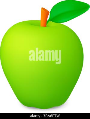 Das grüne 3D-Symbol des Apfels rendern. Isoliertes frisches Obst, Rohzutat der Vitaminernte. Veganes Essen, beliebtes Obst für Saft, Dessert, Essen, Vektorsymbol Stock Vektor