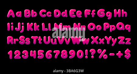 Kaugummi-Schriftart, Pinselbonbons. Englisches Alphabet und Nummernzeichen. Vektor Stock Vektor