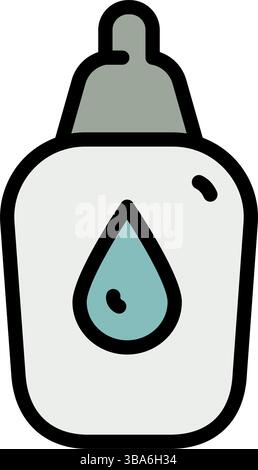Augen-, Ohr- oder Nasentropfen für Farbsymbol für die Behandlung. Kleine Plastikflasche mit Tropfenschild. Vektorillustration isoliert auf weißem Hintergrund. Stock Vektor