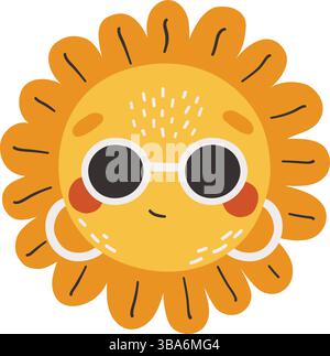 Niedlicher Sonne-Karikaturcharakter, glücklicher Sonnenvektor, Sommersonne mit Augen, Sonne isolierter Vektor, niedliche Baby-Illustration. Stock Vektor