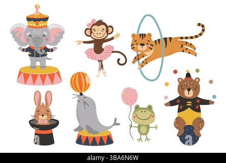 Circus animals clipart, Circus set collection vector, Cute animals, Carnaval clipart. Vector illustration Stock Vektor