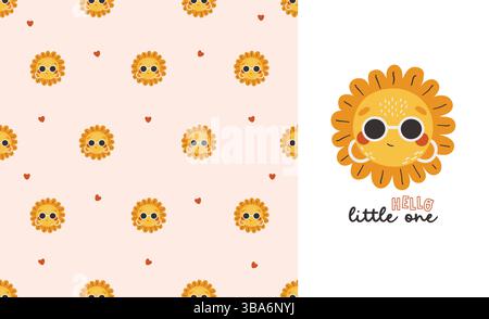 Niedliches nahtloses Sonnenmuster, Sonnensammlung, Vektor-Illustration, für Kinder Stock Vektor