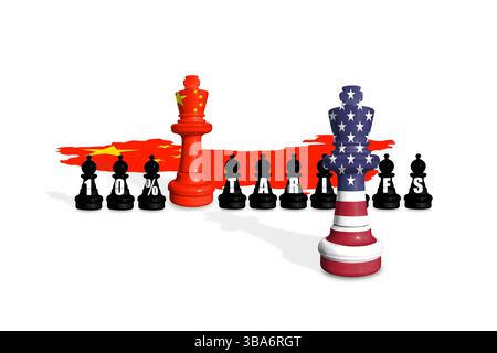Schach aus USA- und China-Flaggen. Handel, Zölle, Zölle und Zölle zwischen DEN USA und China Stockfoto
