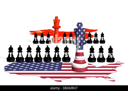 Schach aus USA- und China-Flaggen. Handel, Zölle, Zölle und Zölle zwischen DEN USA und China Stockfoto
