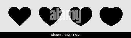 Set aus kreativen Herzen, süßen Herzformen. Schwarze Leerzeichen, Kopierraum-Design. T-Shirt-Logo-Vorlage. Hintergrundkonzept. Abstrakte Elemente. Clip-Art Stock Vektor