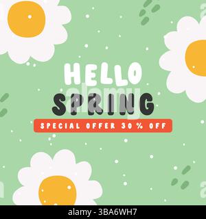 Frühlingsgrußkarte, Poster mit süßen Frühlingsblumen, Verkaufskarte Stock Vektor