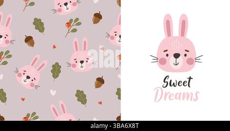 Wildtiermuster, süße Wildtiere, Kinder Muster, Wald Cartoon nahtlose Kaninchen Muster Stock Vektor