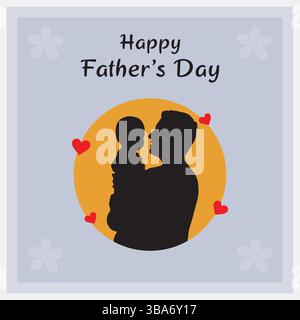 Happy Vatertag – Silhouette von Vater und Kind mit Liebessymbolen Stock Vektor