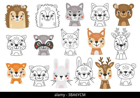 Wilde Tiere isoliert, niedliche Waldtiere, Kinder-Vektor-Cartoon, Wald Stock Vektor