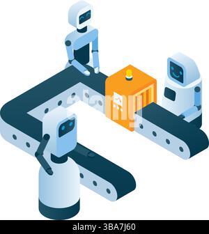 Roboter arbeitet am Vektorsymbol des Förderers isoliert Stock Vektor
