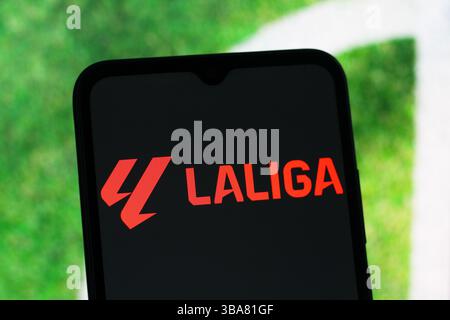 Kanada. Mai 2025. In dieser Abbildung wird das La Liga Logo auf einem Smartphone-Bildschirm angezeigt. Quelle: SOPA Images Limited/Alamy Live News Stockfoto