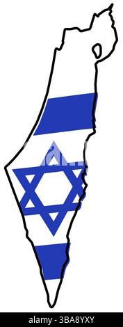 Israel (einschließlich Palästina - Gazastreifen und Westbank) vereinfachte Karte mit leicht gebogener Flagge darunter Stockfoto