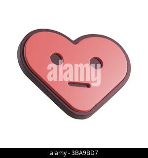 Emotionales Herz Smiley Gesicht 3D Illustration. Cartoon Herzfigur isoliert auf weißem Hintergrund Stockfoto