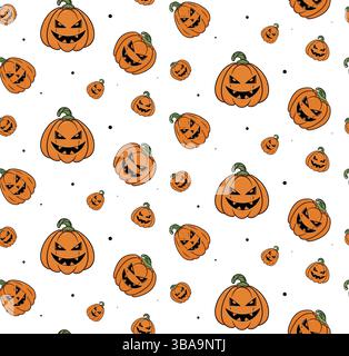 Halloween Kürbisse nahtloses Muster auf weißem Hintergrund Stockfoto