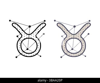 Stier Tierkreiszeichen Vektor Illustration in Hand gezeichneter Stil isoliert auf weißem Hintergrund. Das Horoskop-Symbol kosmische Design Stockfoto