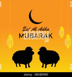 EID Al Adha Mubarak Vektor mit zwei Schafen und Laternen Stock Vektor