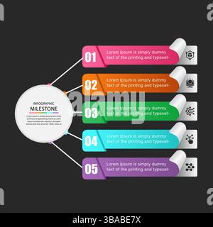 Business Infografik Design 5 Schritte modernes Mindmap-Diagramm mit rechteckigen Themen, Timeline-Infografiken, Unternehmenspräsentationen, Diagramm, Flussdiagramm Stock Vektor