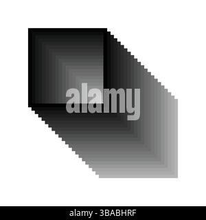 3D-Quadratischer perspektivischer isolierter verblasster Tunnel, schwarz auf weißem Hintergrund. Abbildung der Vektorvorlage. Stock Vektor