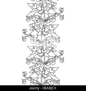 Streifenmuster mit schwarz-weißen Strichgrafiken Blumen der kanarischen Inseln Teneriffa Nachtschatten Stock Vektor