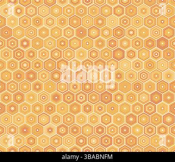 Mosaik-Sechseck-Formen Hintergrund. Sechseckiger, gestapelter Mosaikhintergrund. Orangefarbene Farbtöne. Hexagon-Zellen. Tileable-Muster. Stock Vektor