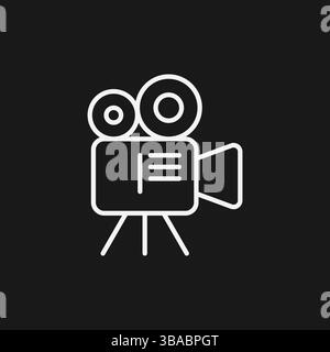 Movie Clapperboard Icon Weiße Umrisse auf schwarzem Hintergrund für Filmproduktion und Kinoaktion Stock Vektor