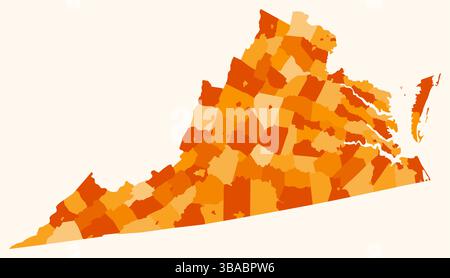 Karte von Virginia mit Countys. Nur eine einfache Grenzkarte mit Bezirksverteilung. Orangefarbene Farbpalette. Stock Vektor