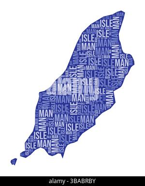 Form der Isle of man. Country Wortwolke mit Bereichsbereich. Farbige Illustration der Isle of man. Bereichsnamen Cloud. Vektorabbildung. Stock Vektor