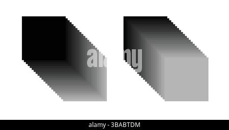 3D-Quadratischer perspektivischer isolierter verblasster Tunnel, schwarz auf weißem Hintergrund. Abbildung der Vektorvorlage. Stock Vektor