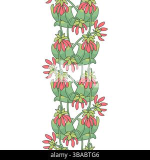Streifenmuster mit Strichkunst Blumen der kanarischen Inseln Parror Beaks. Nahtloser Blumenrand mit handgezeichneten Millefleur-Pflanzen Stock Vektor