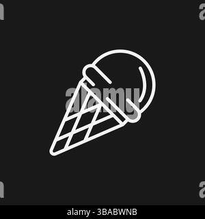 Minimalistischer Eiskegel Icon Weiße Umrisse auf schwarzem Hintergrund für moderne Dessert Logos Stock Vektor