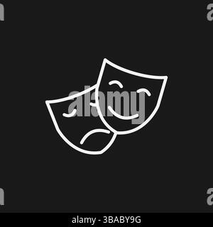 Komödie und Tragödie Masken auf schwarzem Hintergrund, Theaterdrama Symbol Stock Vektor